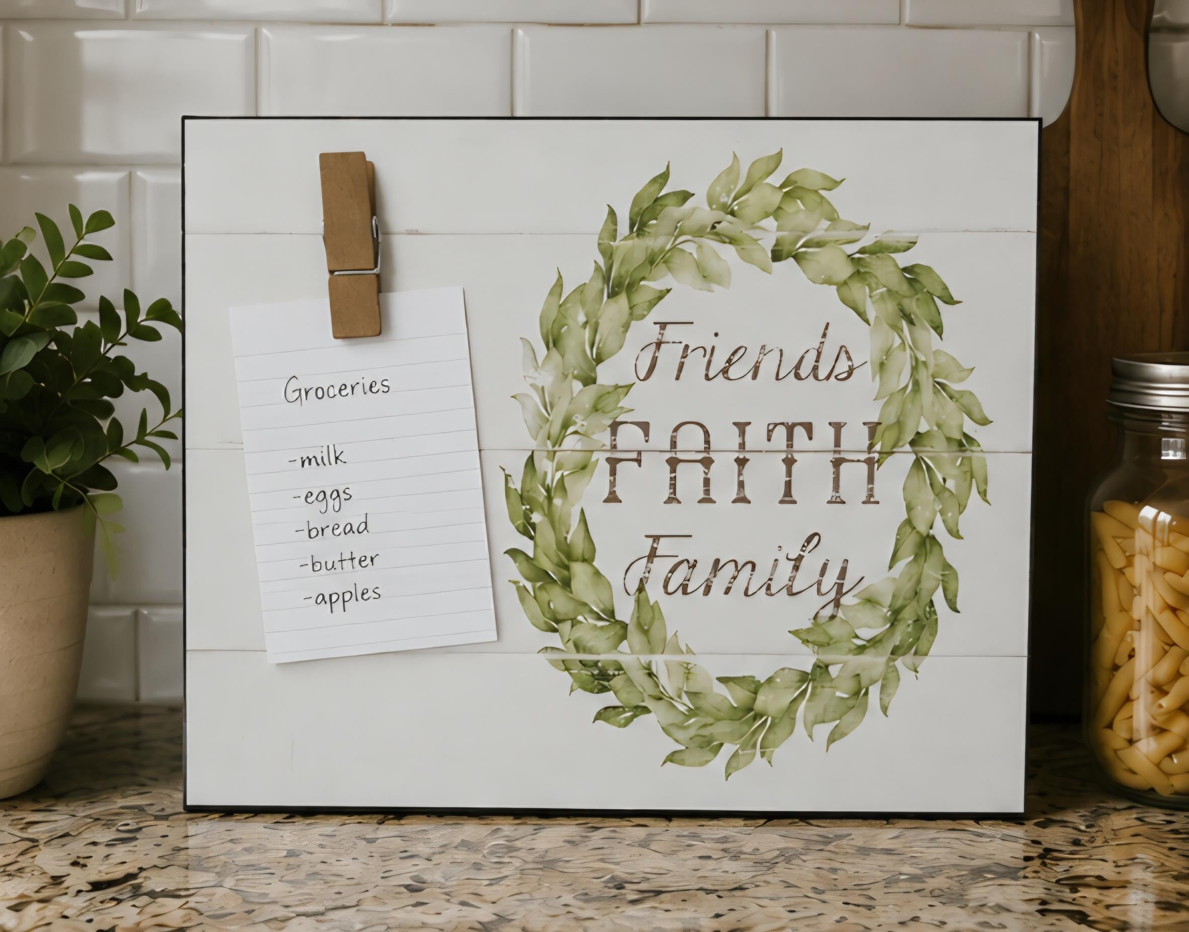 Friends Faith Family Clip Note Board Farmhouse Kitchen Organizer Rustic Memo Board Wooden Message Board Entryway Decor