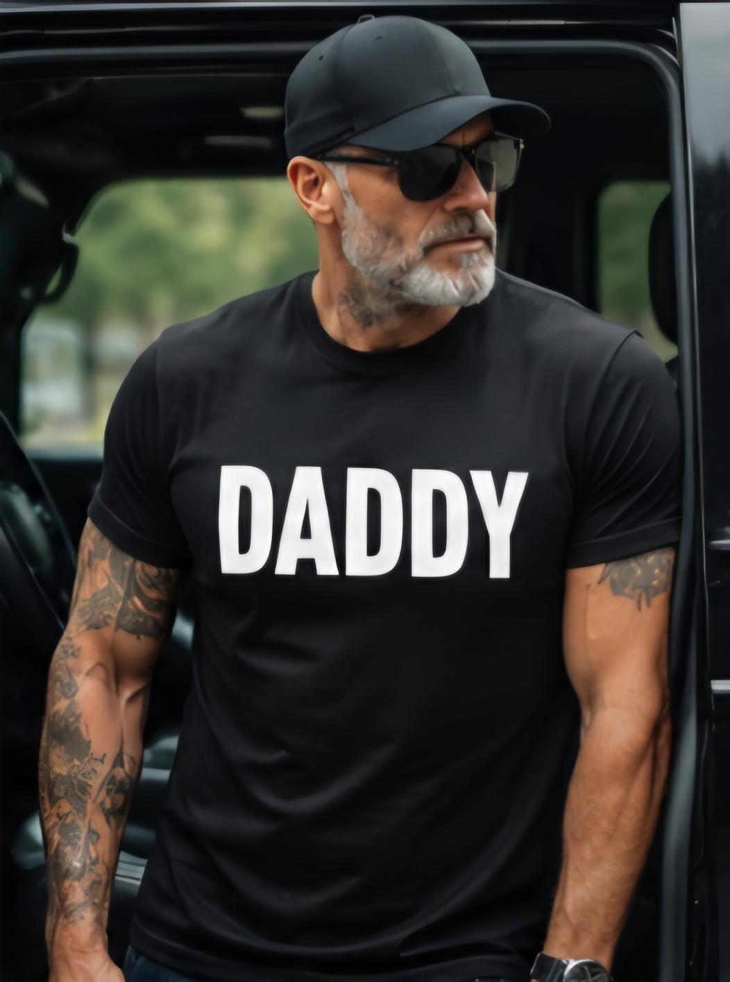 DADDY Shirt for Men | Funny Bold Graphic Tee | Black T Shirt with White Vinyl Style | Mature Men’s Fashion Shirt | Trendy Streetwear Tee