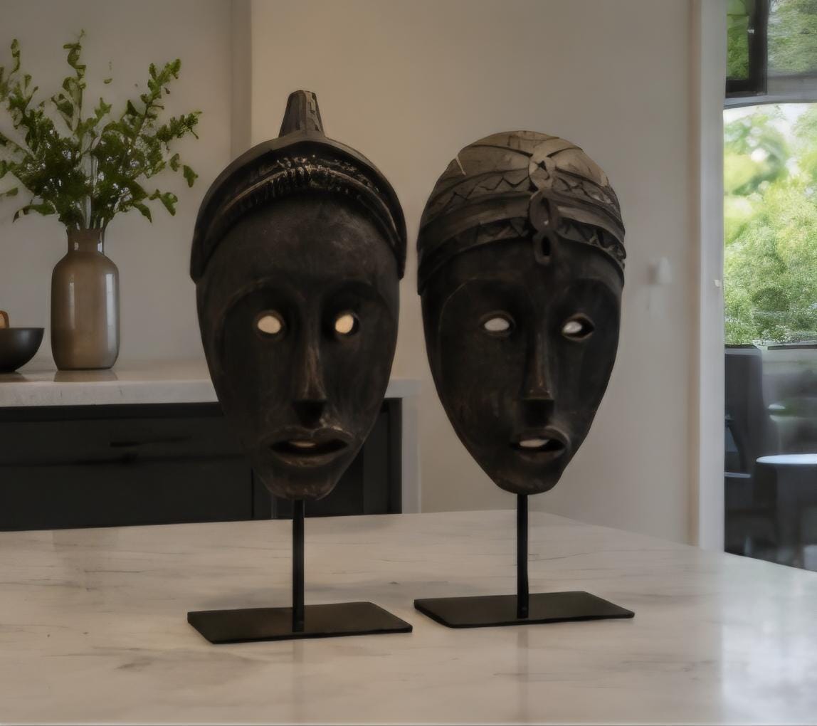 African Tribal Mask Set Wooden Sculpture Decor