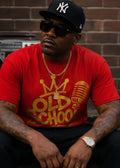 Old School Hip Hop Shirt Red Tee Gold Vinyl Retro Rap Streetwear Graphic Tee 90s Inspired Urban Fashion Unisex Tshirt