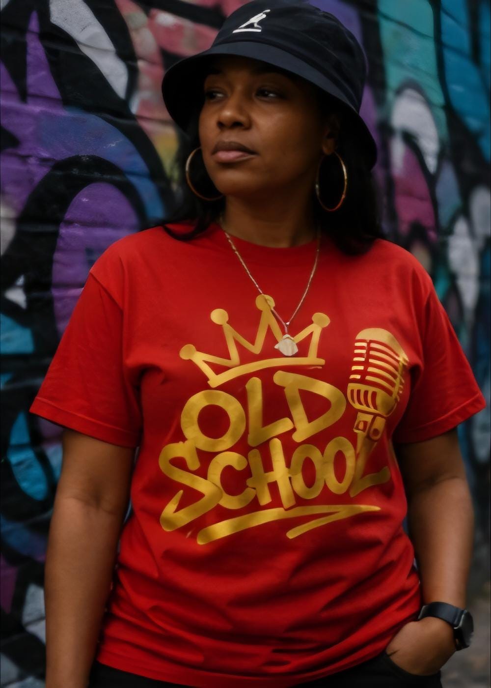 Old School Hip Hop Shirt Red Tee Gold Vinyl Retro Rap Streetwear Graphic Tee 90s Inspired Urban Fashion Unisex Tshirt