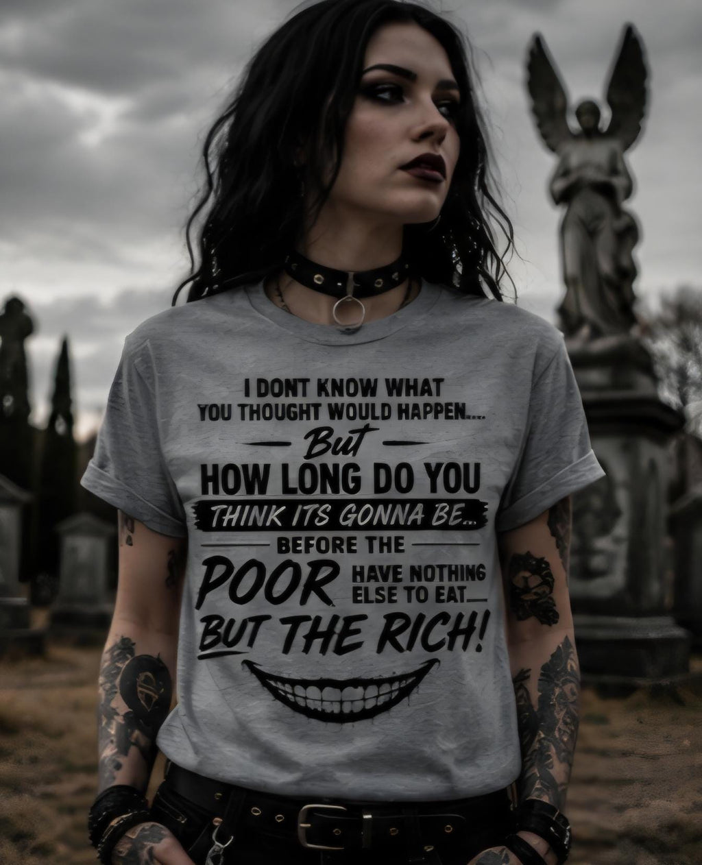 Goth Statement Shirt Alternative Streetwear Tee Dark Aesthetic Graphic Tshirt Social Commentary Shirt Unisex Gothic Fashion Top