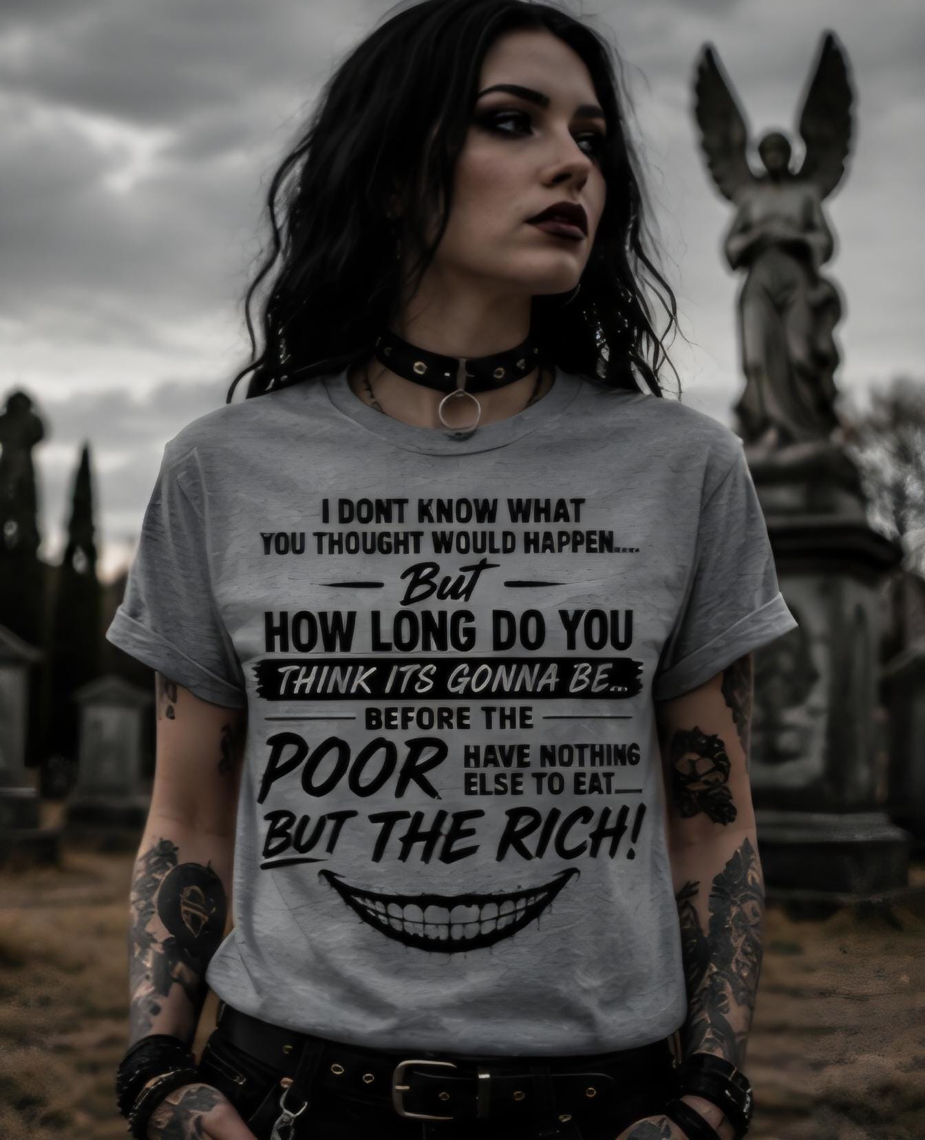 Goth Statement Shirt Alternative Streetwear Tee Dark Aesthetic Graphic Tshirt Social Commentary Shirt Unisex Gothic Fashion Top