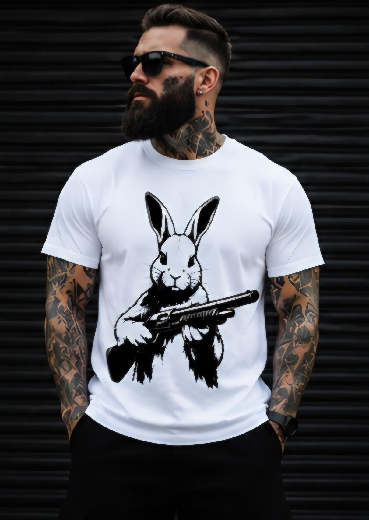 Rabbit With Shotgun Shirt | Streetwear Graphic Tee | Urban Bunny Shirt | Black & White Graphic Tee | Killa Bee Apparel | Streetwear Fashion