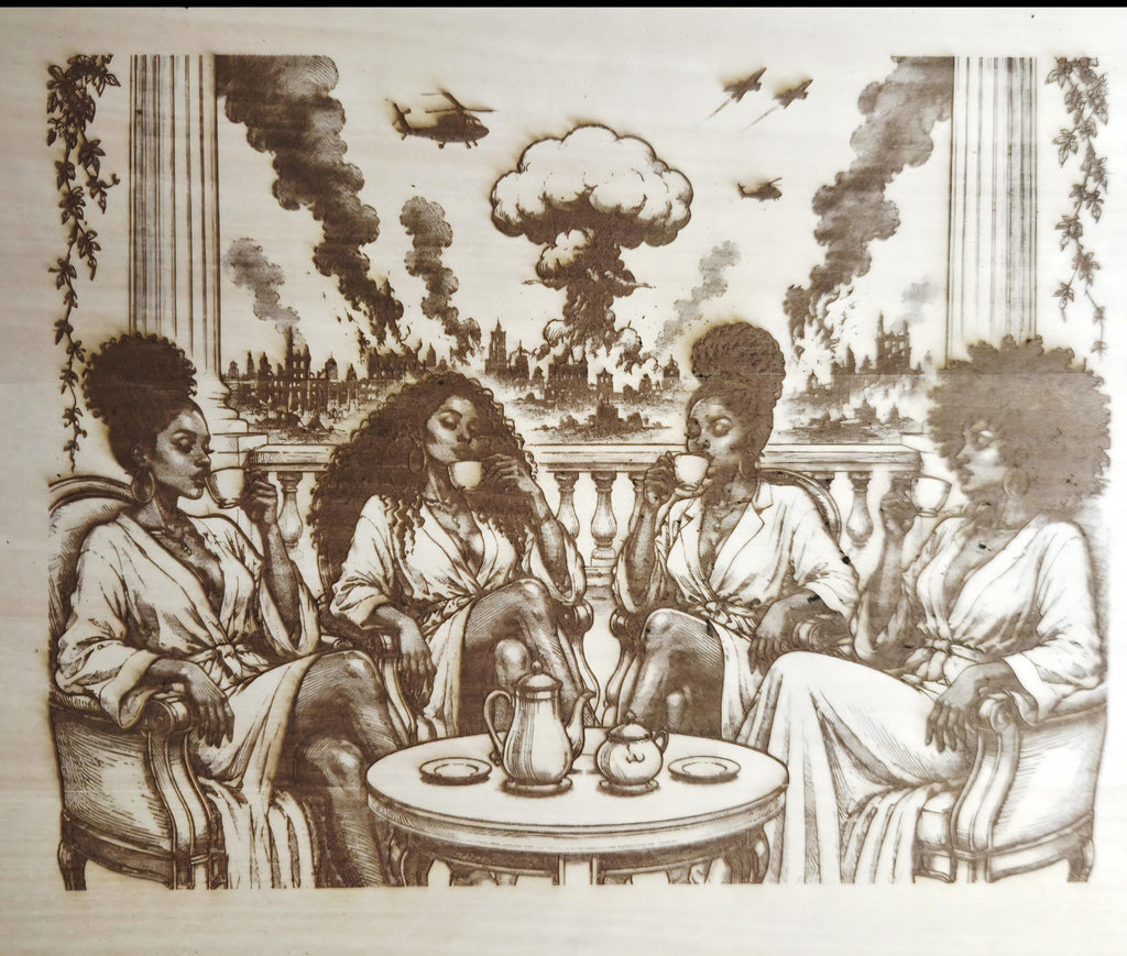Black Women Coffee Engraved Wall Art | 16x12 Laser Engraved Wood Panel | Black Queen Wall Decor | Statement Art | Coffee & Chaos Artwork