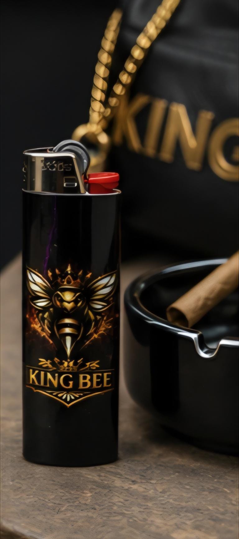 King Bee Custom Lighter | Black & Gold Bee Lighter | Luxury Pocket Lighter | King Bee Graphix Merch | Collectible Lighter | Hive Deals