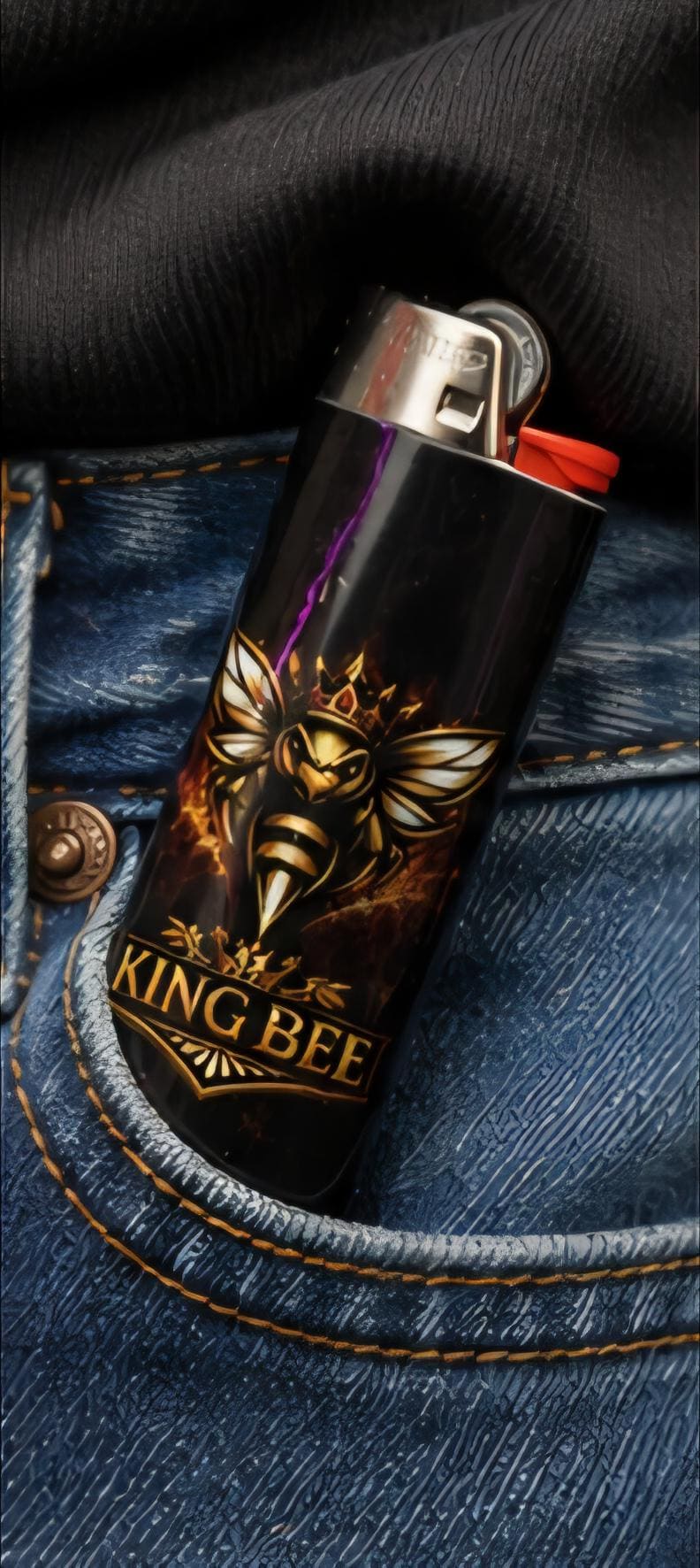 King Bee Custom Lighter | Black & Gold Bee Lighter | Luxury Pocket Lighter | King Bee Graphix Merch | Collectible Lighter | Hive Deals
