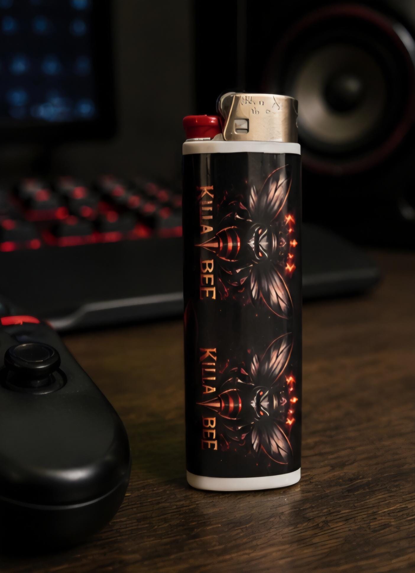 Killa Bee Custom Lighter | Dark Streetwear Pocket Lighter | Red & Black Bee Lighter | Killa Bee Merch | Collectible Lighter | Hive Deals