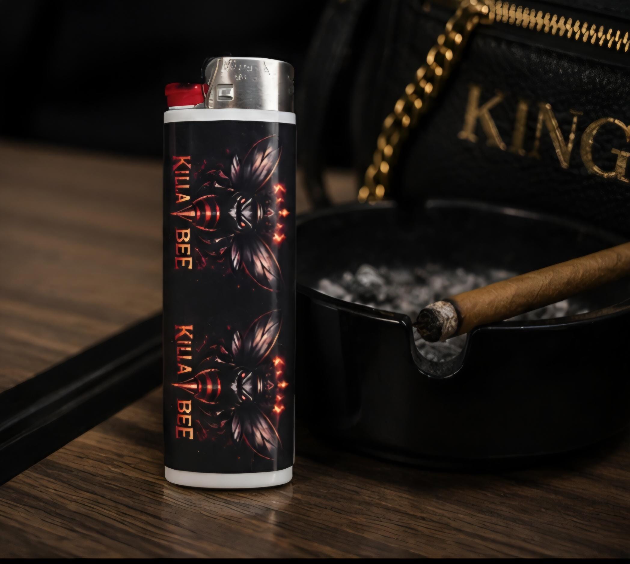 Killa Bee Custom Lighter | Dark Streetwear Pocket Lighter | Red & Black Bee Lighter | Killa Bee Merch | Collectible Lighter | Hive Deals