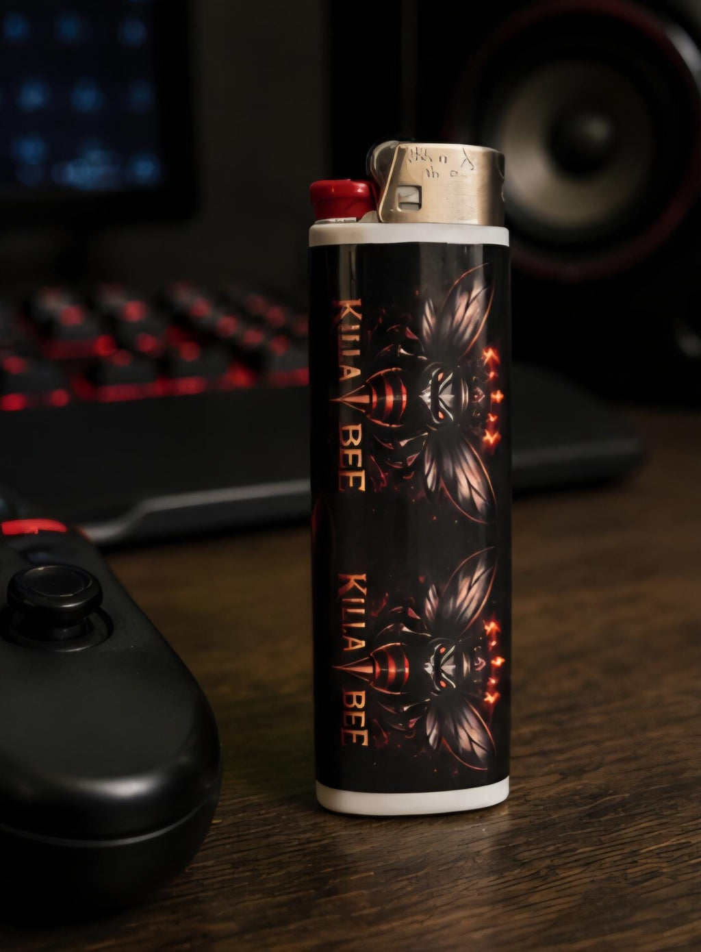 Killa Bee Custom Lighter | Dark Streetwear Pocket Lighter | Red & Black Bee Lighter | Killa Bee Merch | Collectible Lighter | Hive Deals