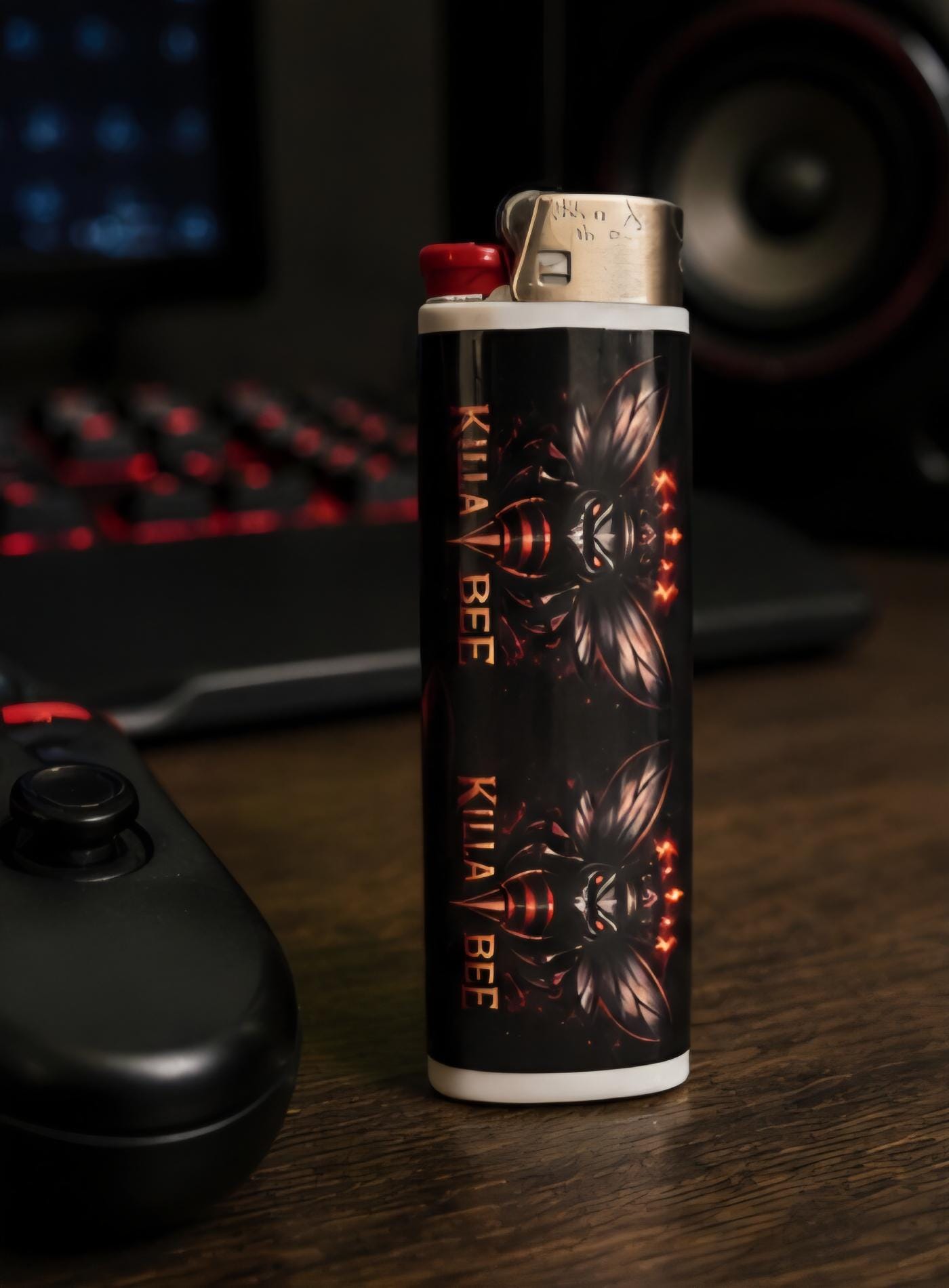 Killa Bee Custom Lighter | Dark Streetwear Pocket Lighter | Red & Black Bee Lighter | Killa Bee Merch | Collectible Lighter | Hive Deals
