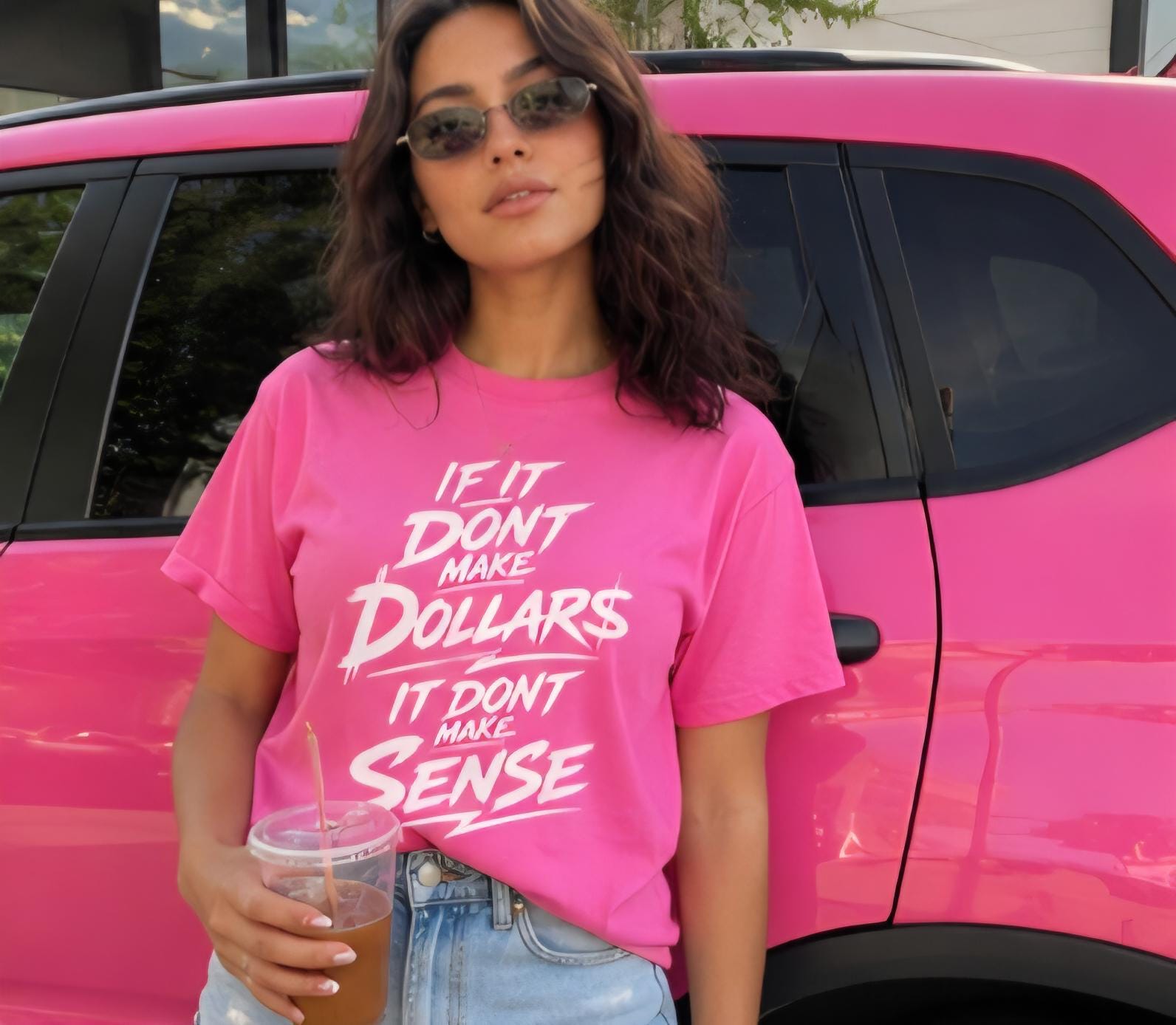 Pink Cotton Blend Statement Shirt: "If It Makes Dollars It Makes Sense"