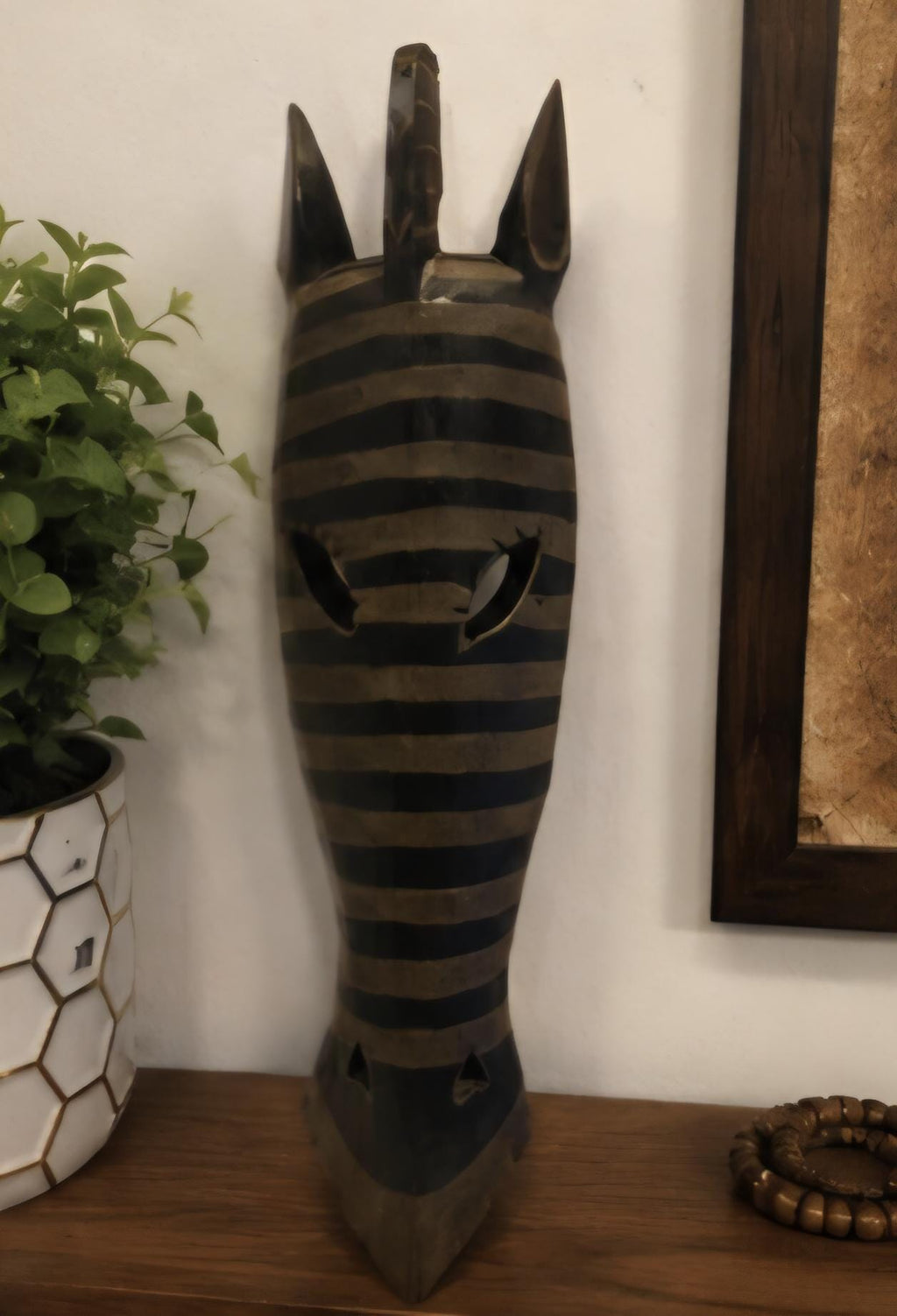 Hand Carved Wood Wall Art Tribal African Inspired Rustic Decor (18 x 5 inches)