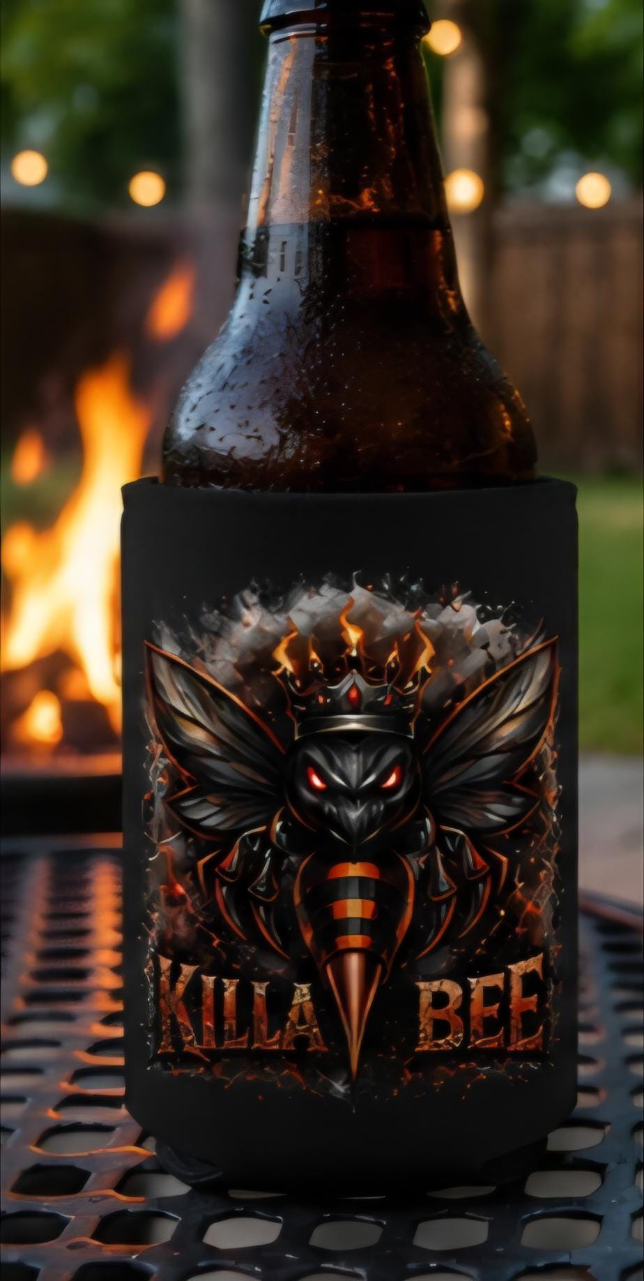 Killa Bee Beer Koozie | Premium Black Can Cooler | BBQ Beach Tailgate Drink Sleeve | Aggressive Bee Graphic | King Bee Graphix