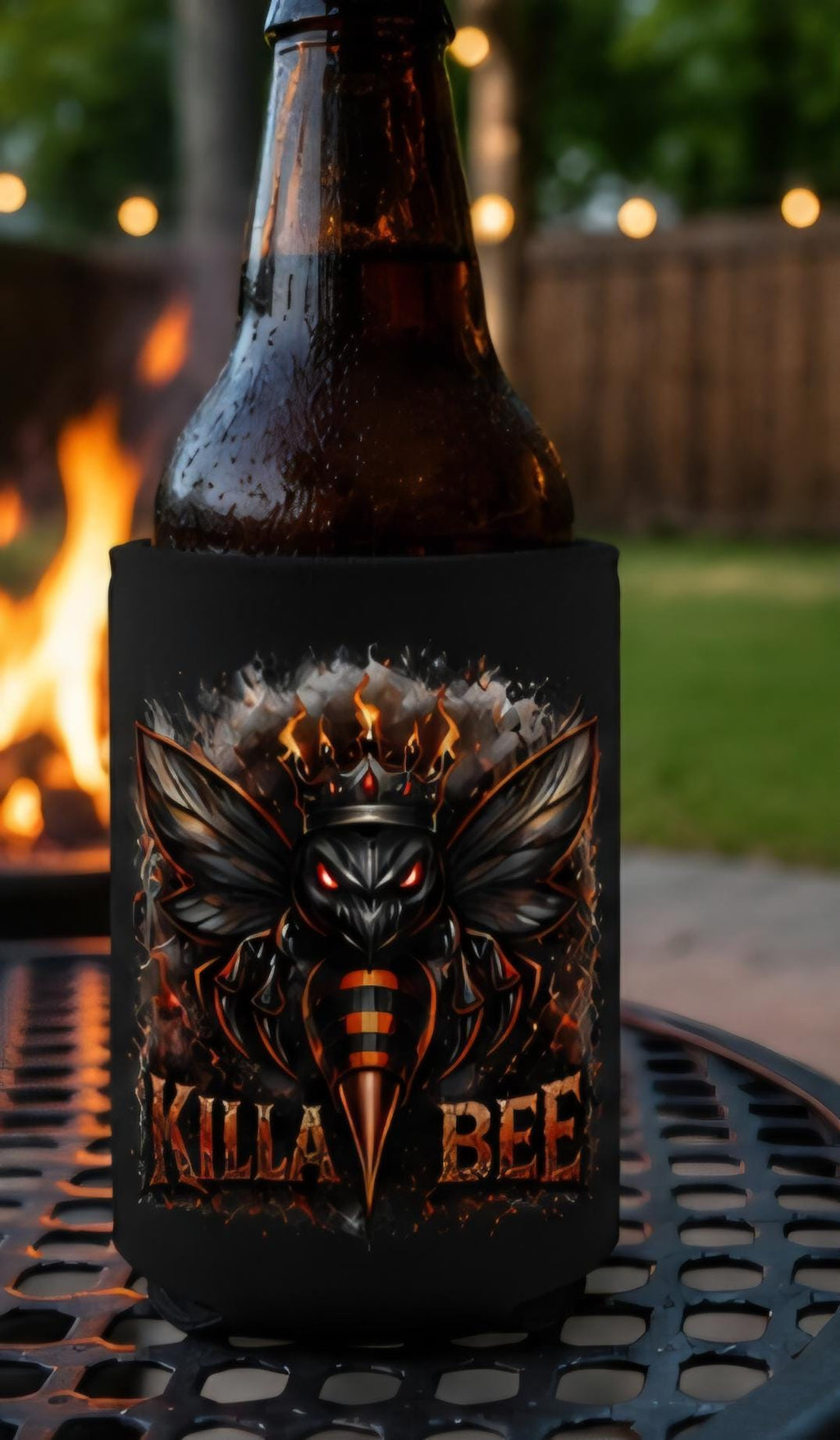 Killa Bee Beer Koozie | Premium Black Can Cooler | BBQ Beach Tailgate Drink Sleeve | Aggressive Bee Graphic | King Bee Graphix