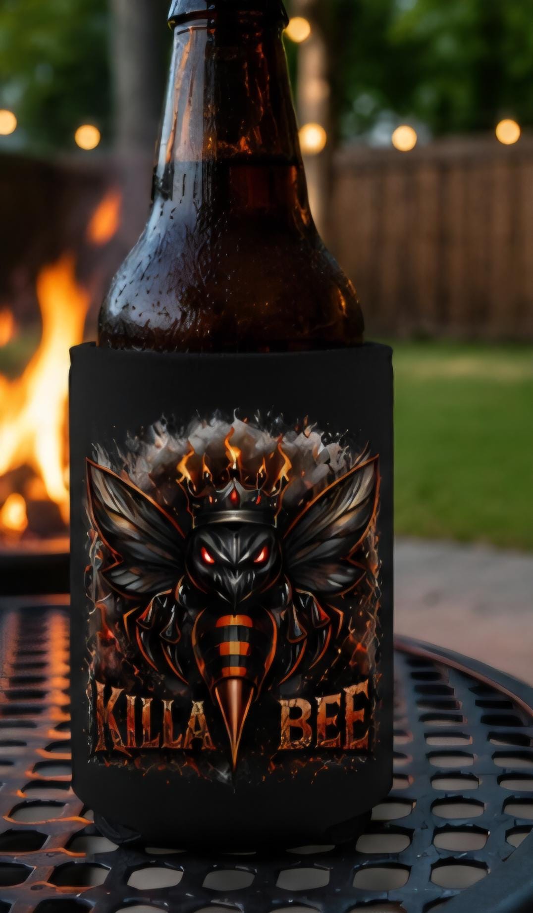 Killa Bee Beer Koozie | Premium Black Can Cooler | BBQ Beach Tailgate Drink Sleeve | Aggressive Bee Graphic | King Bee Graphix