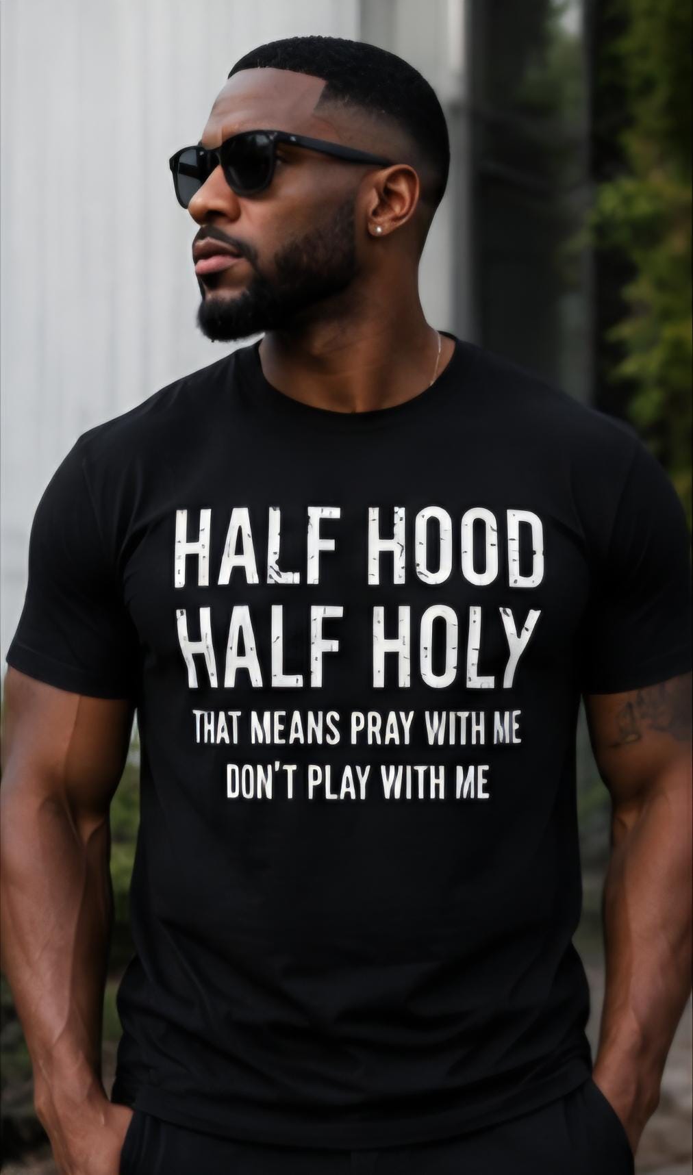 Half Hood Half Holy Shirt | Christian Streetwear Tee | Faith Based Graphic Shirt | Pray With Me Don’t Play With Me Tee