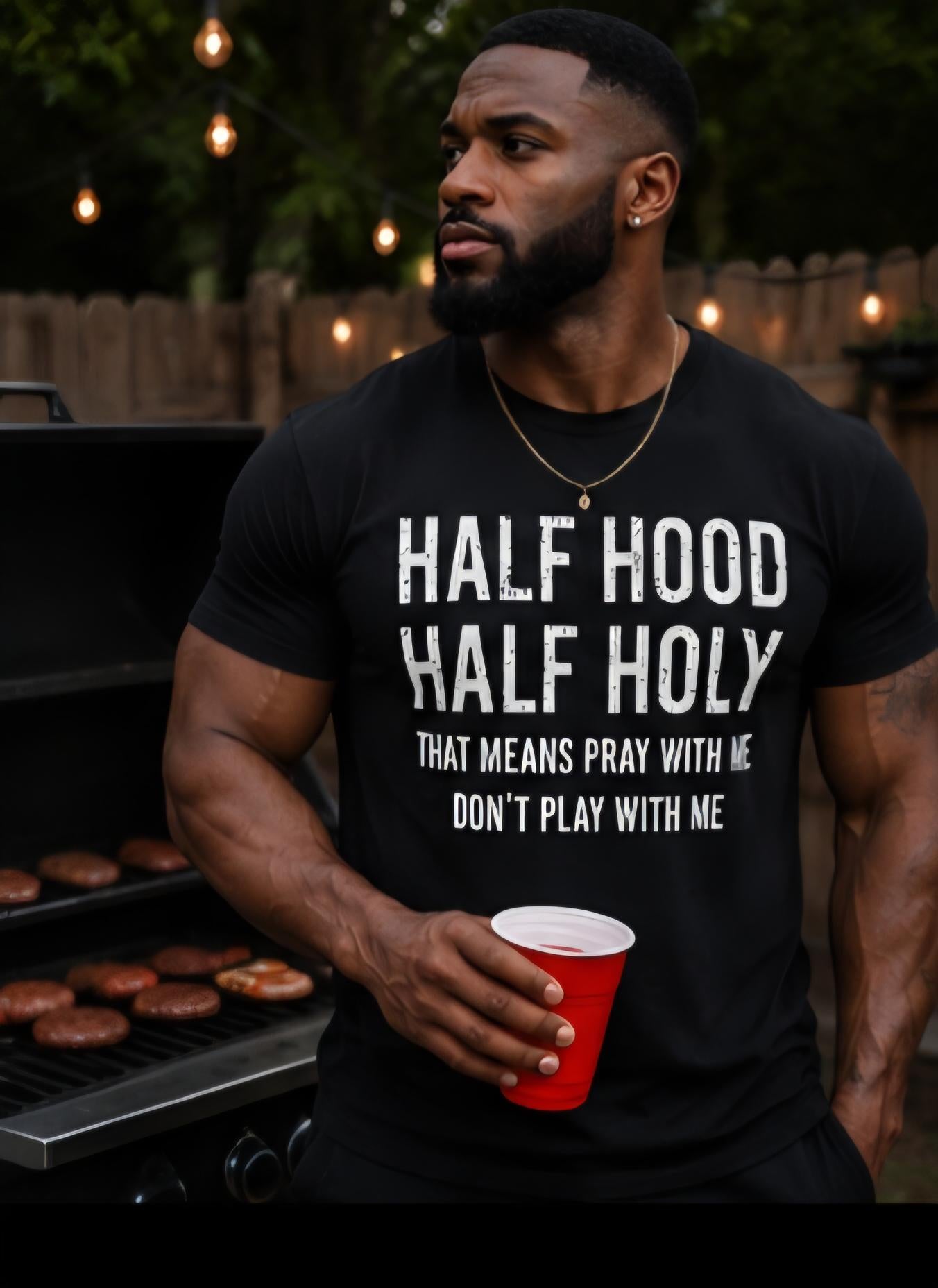 Half Hood Half Holy Shirt | Christian Streetwear Tee | Faith Based Graphic Shirt | Pray With Me Don’t Play With Me Tee