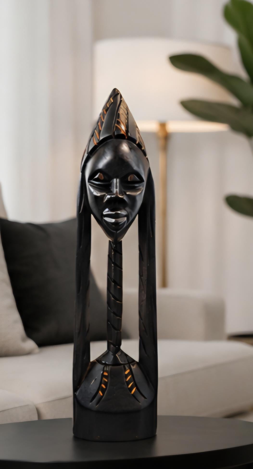 Authentic Hand Carved Ghana Wood Sculpture African Tribal Decor Statue