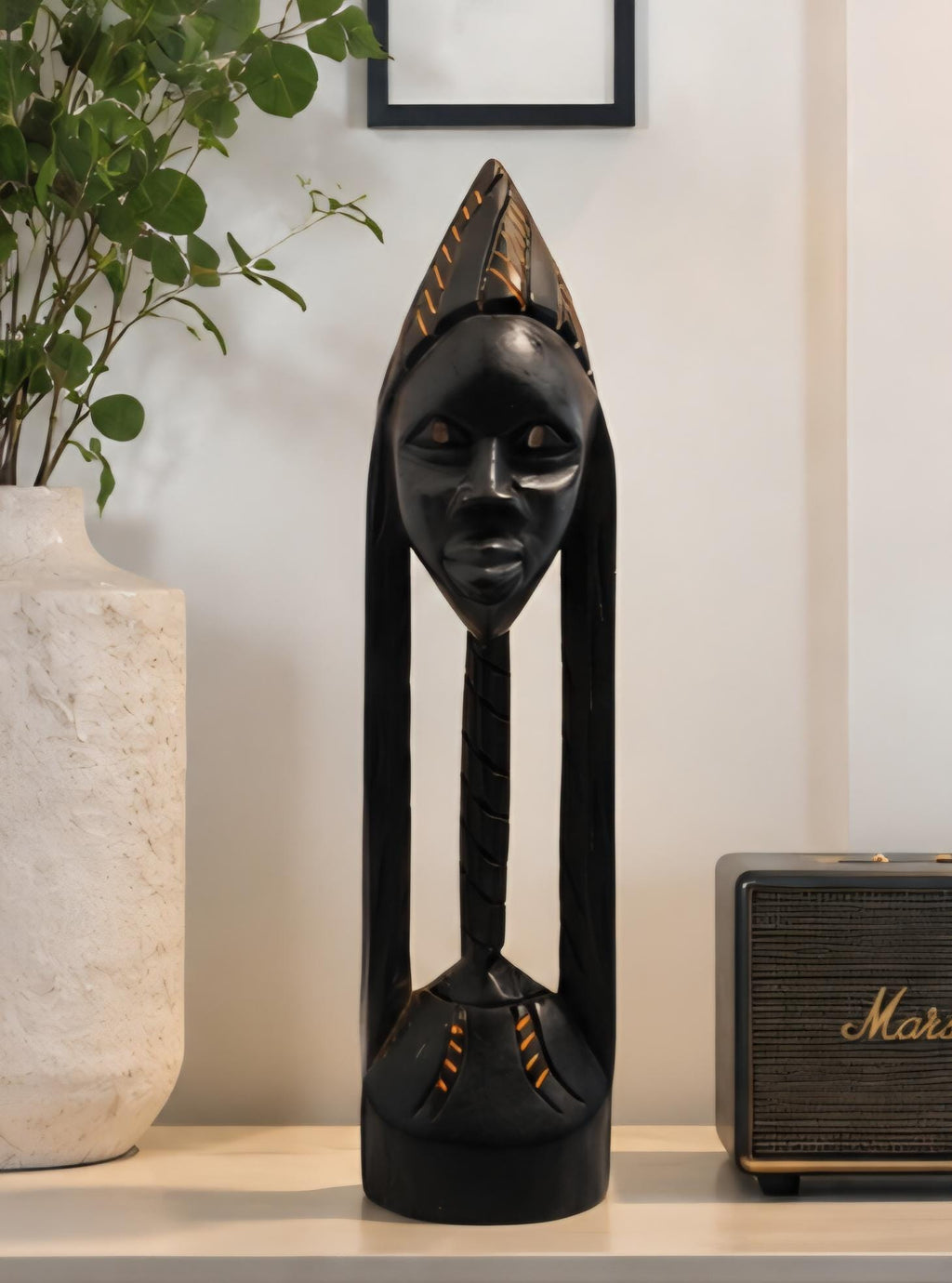 Authentic Hand Carved Ghana Wood Sculpture African Tribal Decor Statue