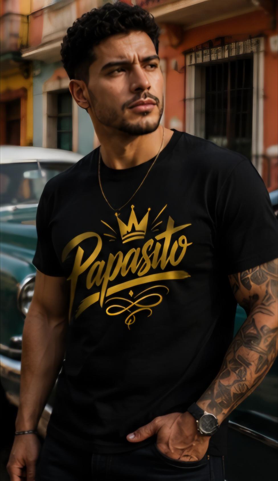 Papasito Shirt | Latin Streetwear Tee | Black & Gold Graphic T-Shirt | Stylish Mens Graphic Tee | Luxury Urban Fashion Shirt