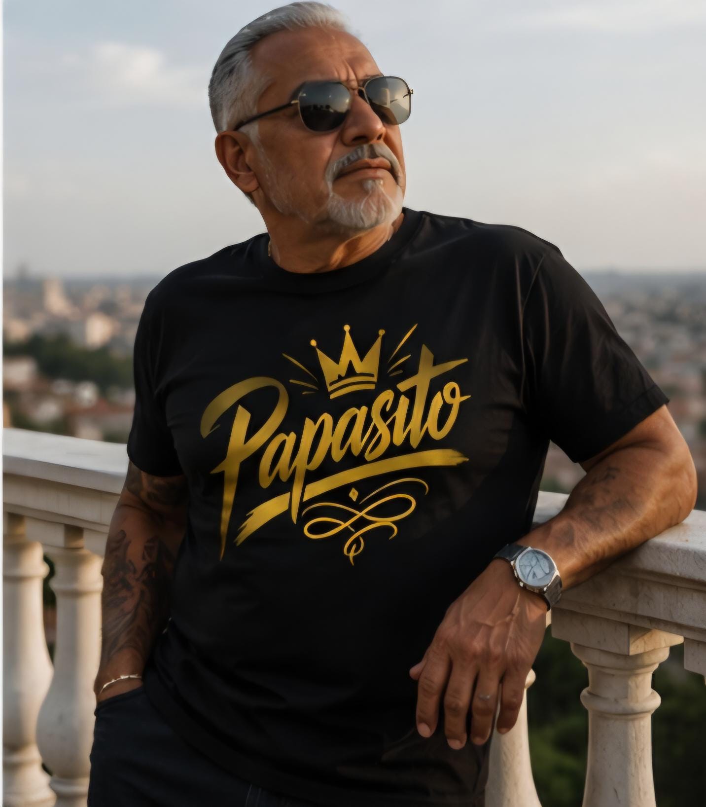 Papasito Shirt | Latin Streetwear Tee | Black & Gold Graphic T-Shirt | Stylish Mens Graphic Tee | Luxury Urban Fashion Shirt