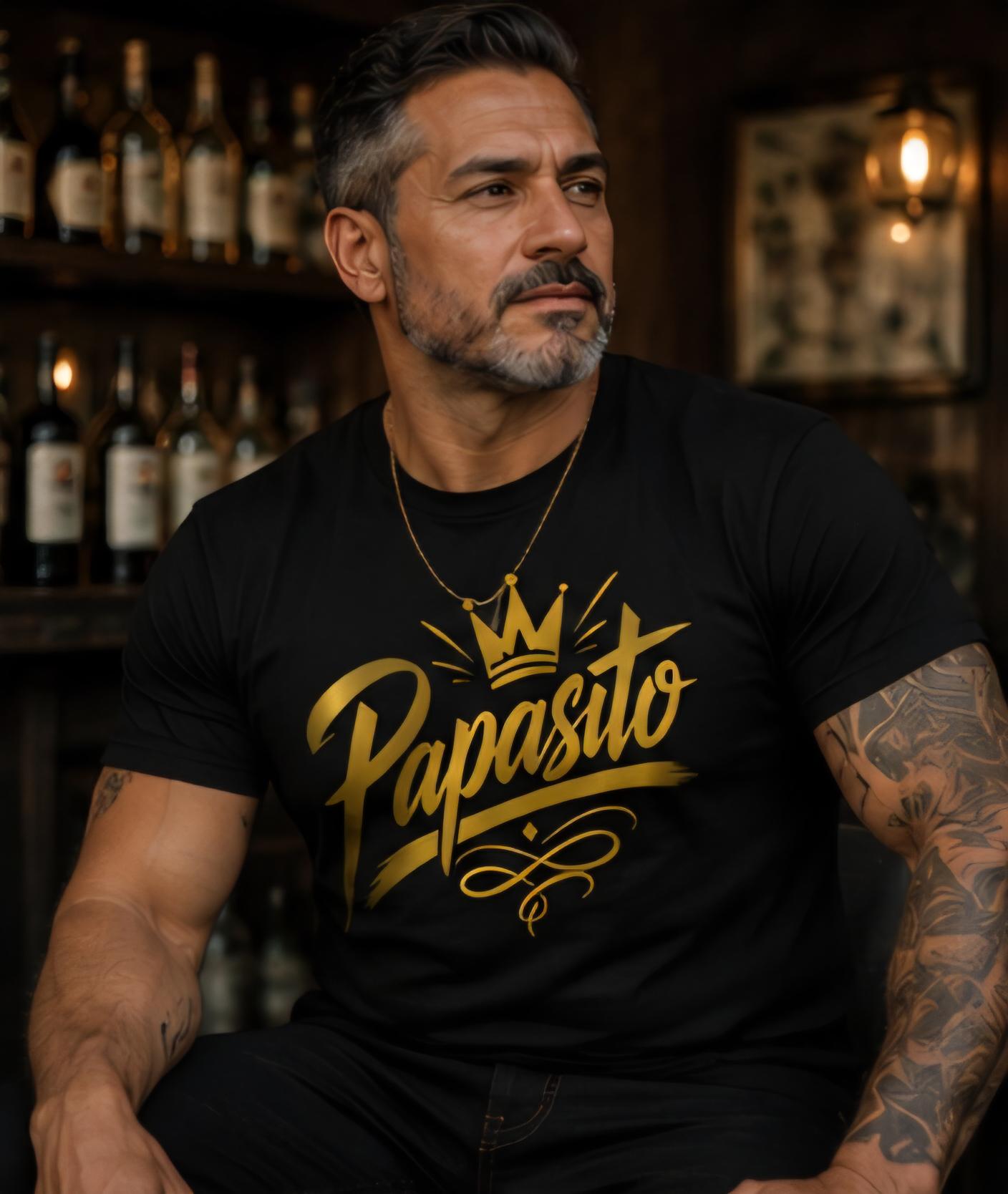 Papasito Shirt | Latin Streetwear Tee | Black & Gold Graphic T-Shirt | Stylish Mens Graphic Tee | Luxury Urban Fashion Shirt
