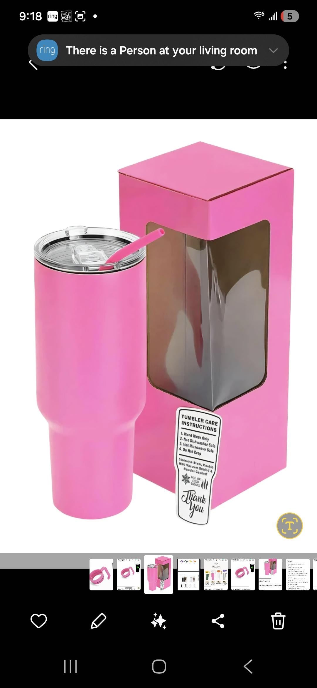 Pink 40 OZ Bee Tumbler Custom Engraved  Optional Twist On Handle Laser Ready Powder Coated Tumbler