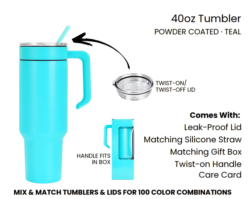Teal 40 OZ Bee Tumbler Custom Engraved Optional Twist On Handle  Laser  Ready Powder  Coasted Tumbler