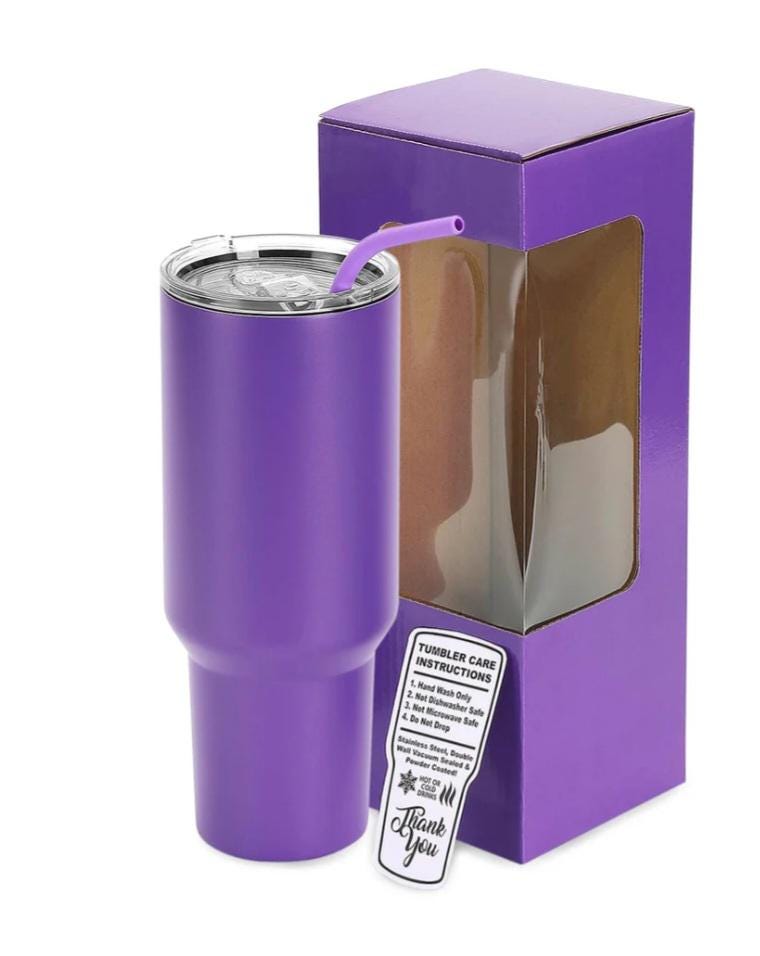 Purple 40 oz custom engraved tumbler with optional handle personalized laser engraved cup insulated stainless steel travel mug gift for her