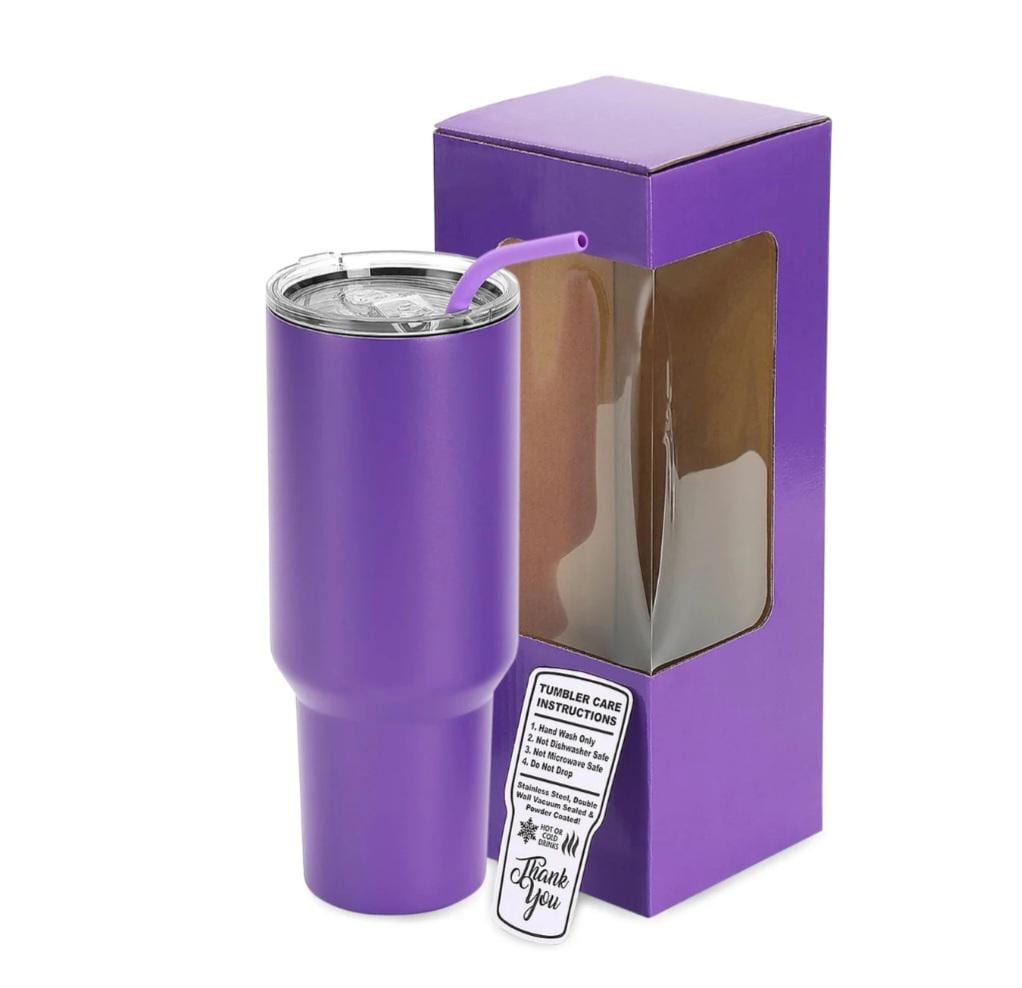Purple 40 oz custom engraved tumbler with optional handle personalized laser engraved cup insulated stainless steel travel mug gift for her