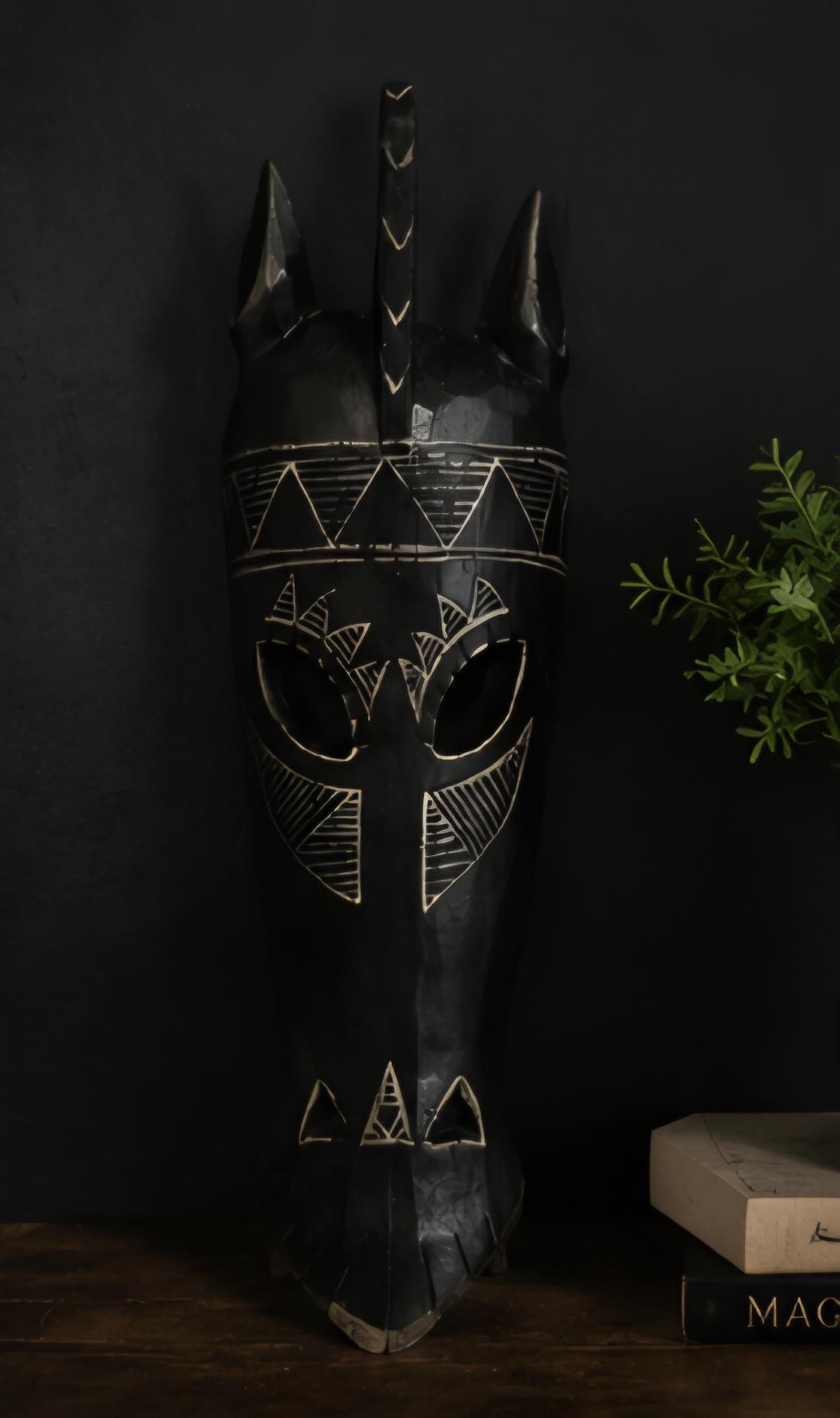 Hand Carved African Wooden Mask | Ghana Tribal Wall Art, 17.5 Inch Home Accent