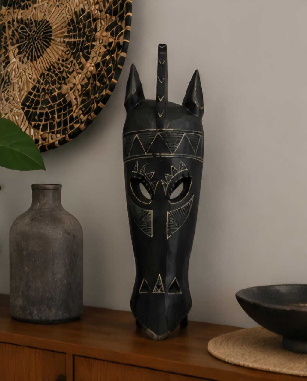 Hand Carved African Wooden Mask | Ghana Tribal Wall Art, 17.5 Inch Home Accent