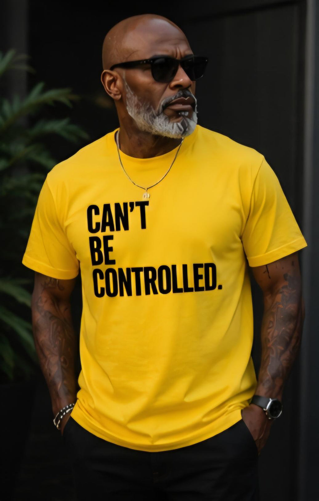 Can't Be Controlled Shirt Yellow Graphic Tee Black Vinyl Statement T Shirt Streetwear Tee Gift for Him Bold Confidence Shirt