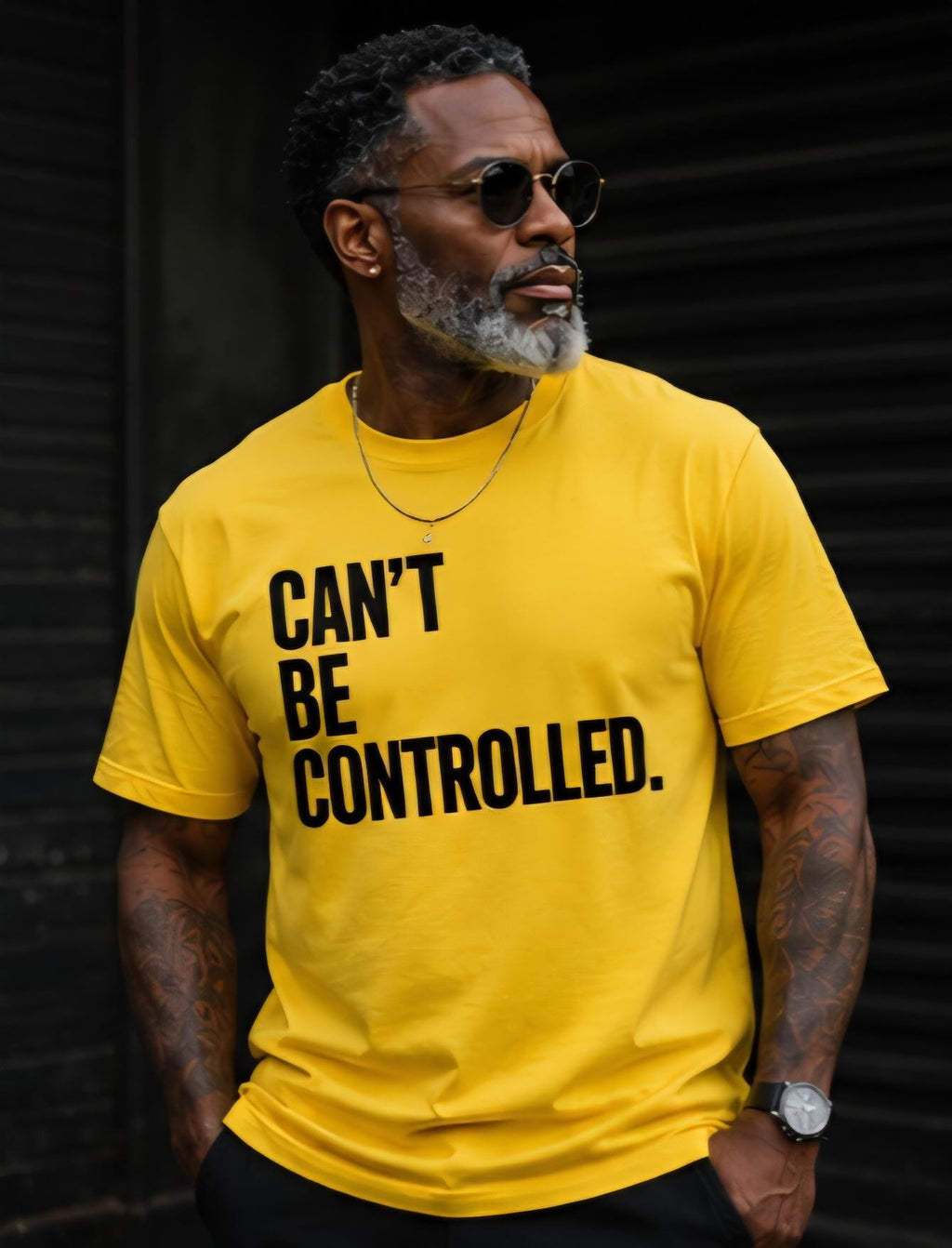 Can't Be Controlled Shirt Yellow Graphic Tee Black Vinyl Statement T Shirt Streetwear Tee Gift for Him Bold Confidence Shirt