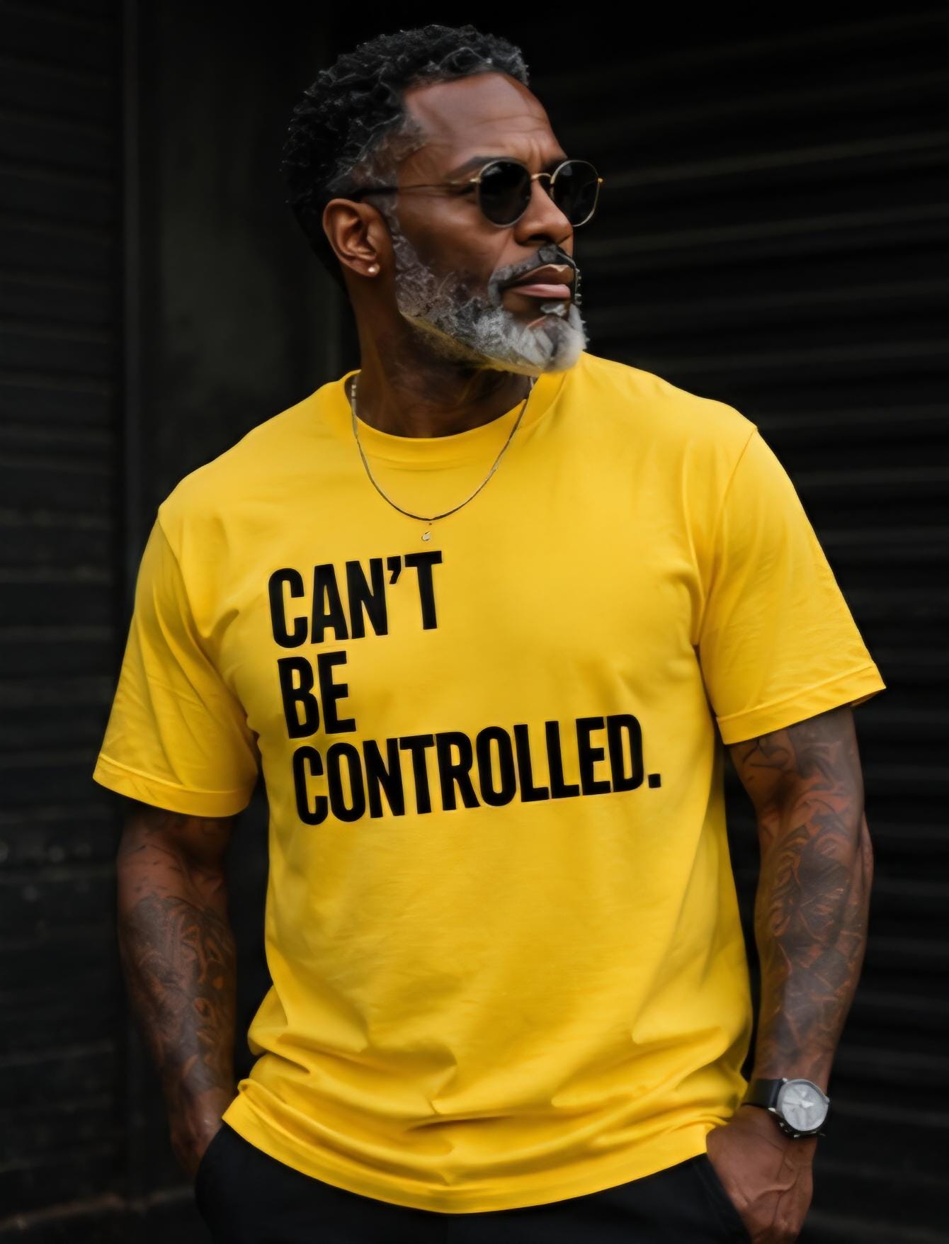 Can't Be Controlled Shirt Yellow Graphic Tee Black Vinyl Statement T Shirt Streetwear Tee Gift for Him Bold Confidence Shirt