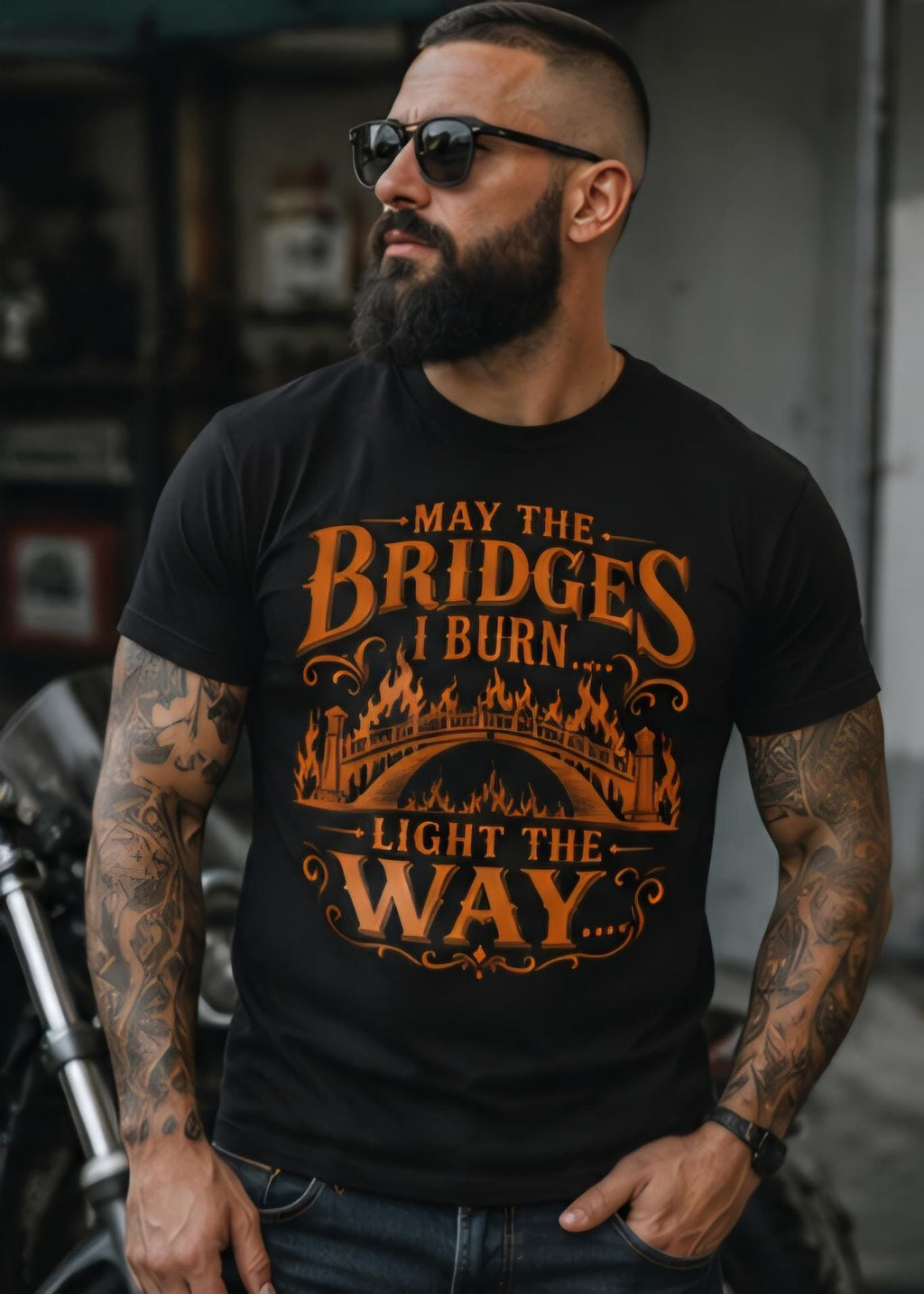 Motivational Graphic Tee, May The Bridges I Burn Light The Way Shirt