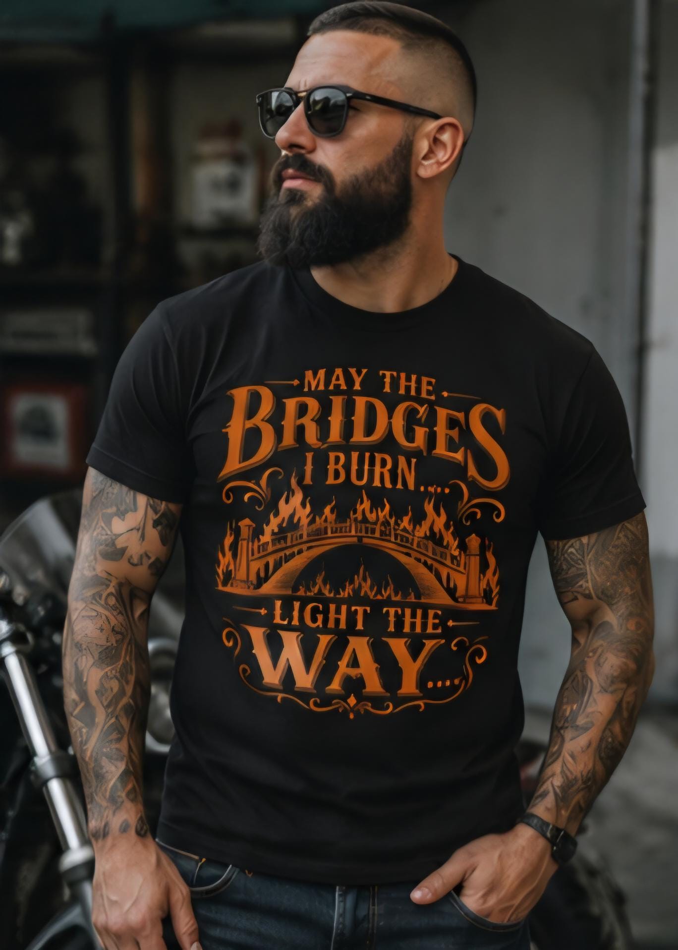 Motivational Graphic Tee, May The Bridges I Burn Light The Way Shirt