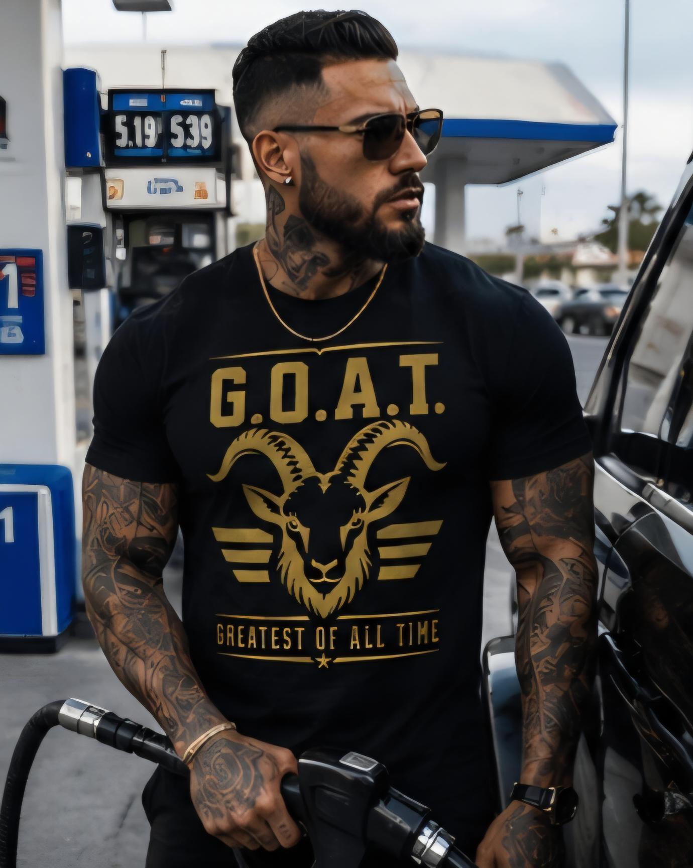 G.O.A.T. Greatest Of All Time Graphic Tee, Black Gold Motivational Shirt