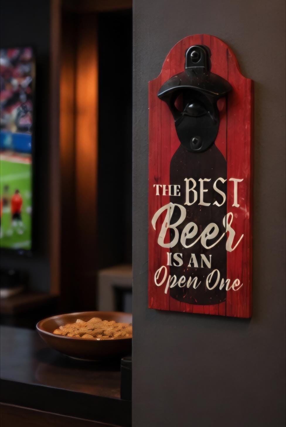 Rustic Beer Bottle Opener Sign, Man Cave Bar Decor, Wood Plaque
