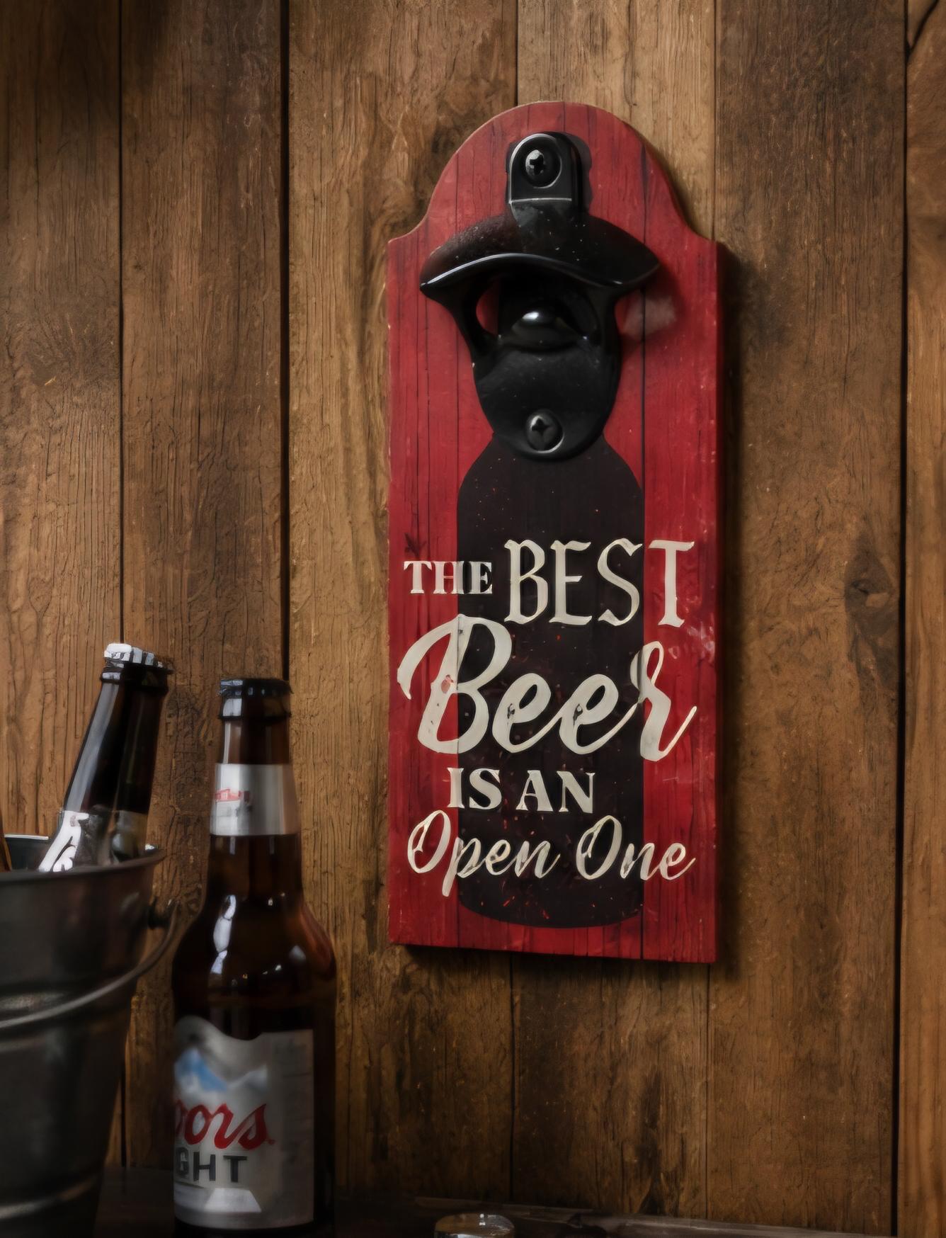 Rustic Beer Bottle Opener Sign, Man Cave Bar Decor, Wood Plaque