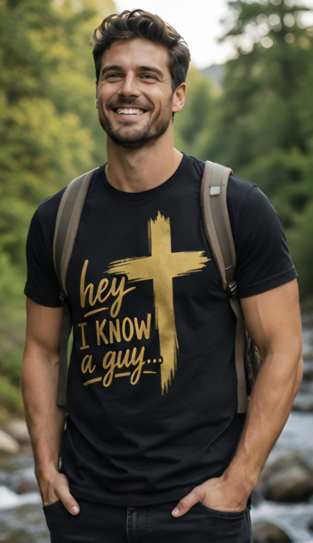Christian Faith Cross T-Shirt: Hey I Know a Guy Religious Apparel