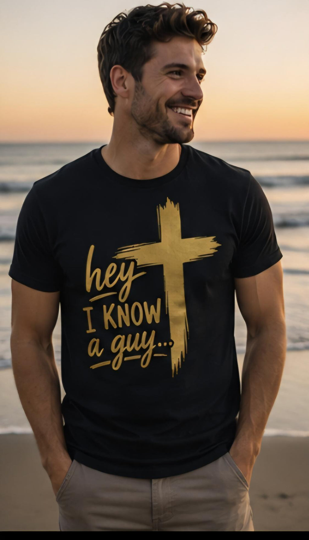 Christian Faith Cross T-Shirt: Hey I Know a Guy Religious Apparel