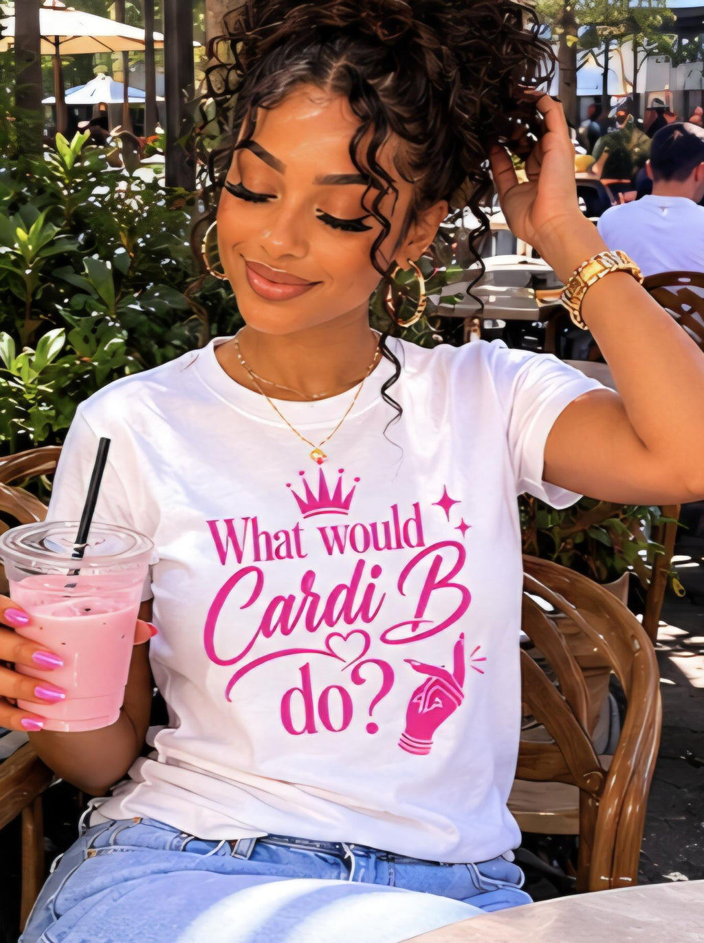 What Would Cardi B Do Pink Graphic Tee, Women's Statement Shirt, Pop Culture Apparel
