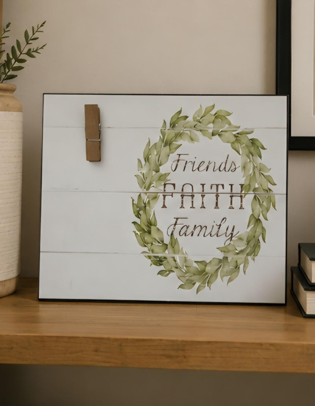 Friends Faith Family Clip Note Board Farmhouse Kitchen Organizer Rustic Memo Board Wooden Message Board Entryway Decor