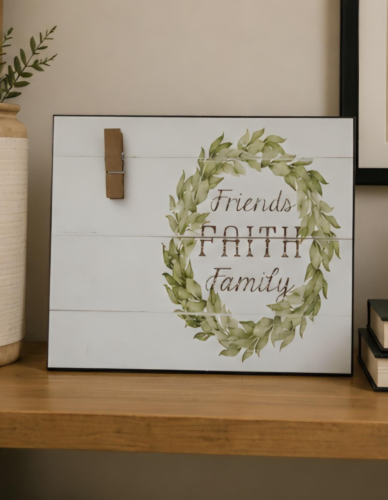 Friends Faith Family Clip Note Board Farmhouse Kitchen Organizer Rustic Memo Board Wooden Message Board Entryway Decor