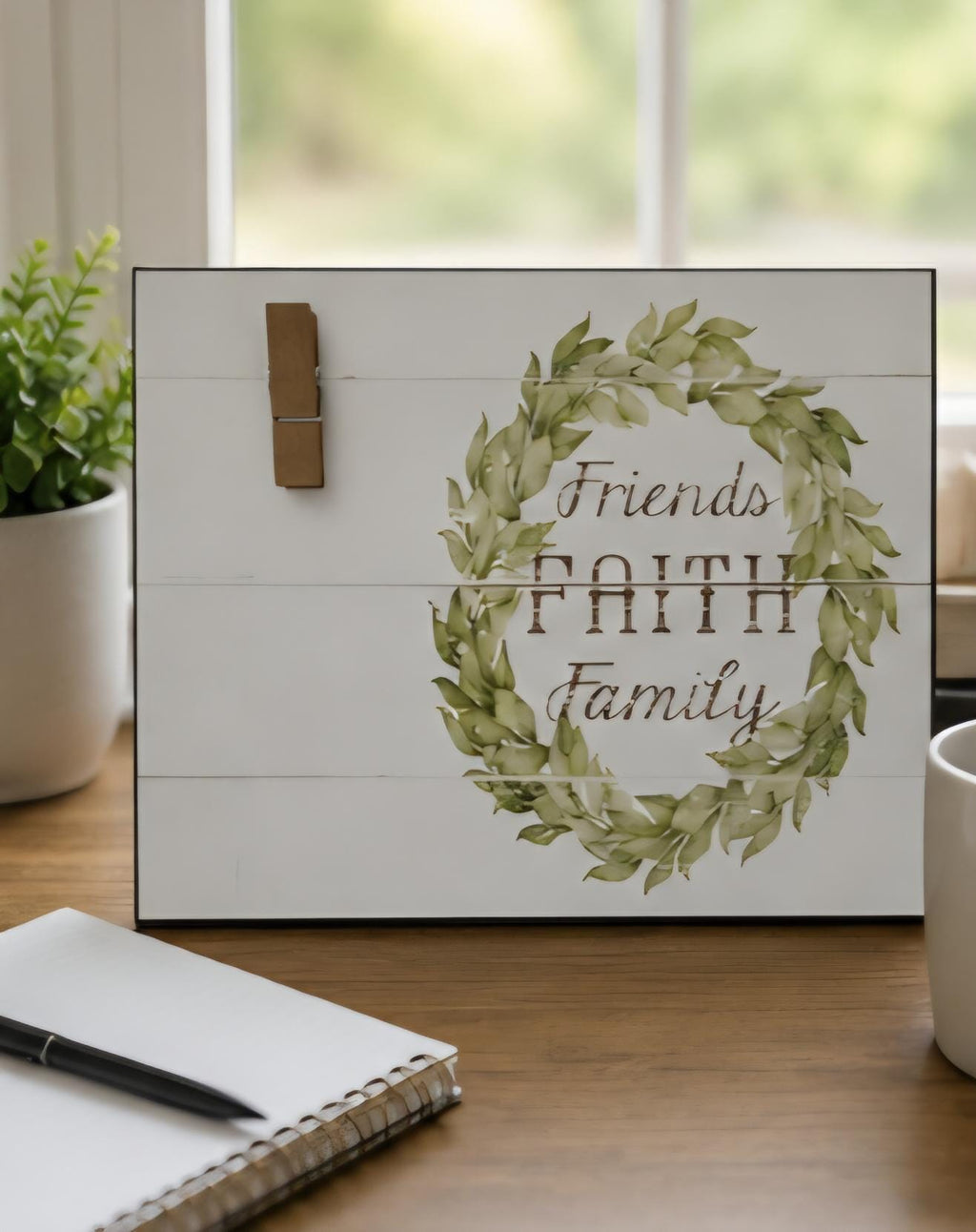 Friends Faith Family Clip Note Board Farmhouse Kitchen Organizer Rustic Memo Board Wooden Message Board Entryway Decor