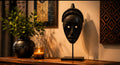 Hand Carved African Wood Mask Sculpture on Stand Solid Wood Tribal Decor 17.5 Inch Statement Art