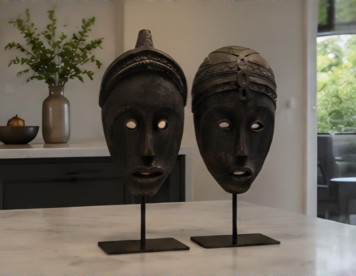African Tribal Mask Set Wooden Sculpture Decor