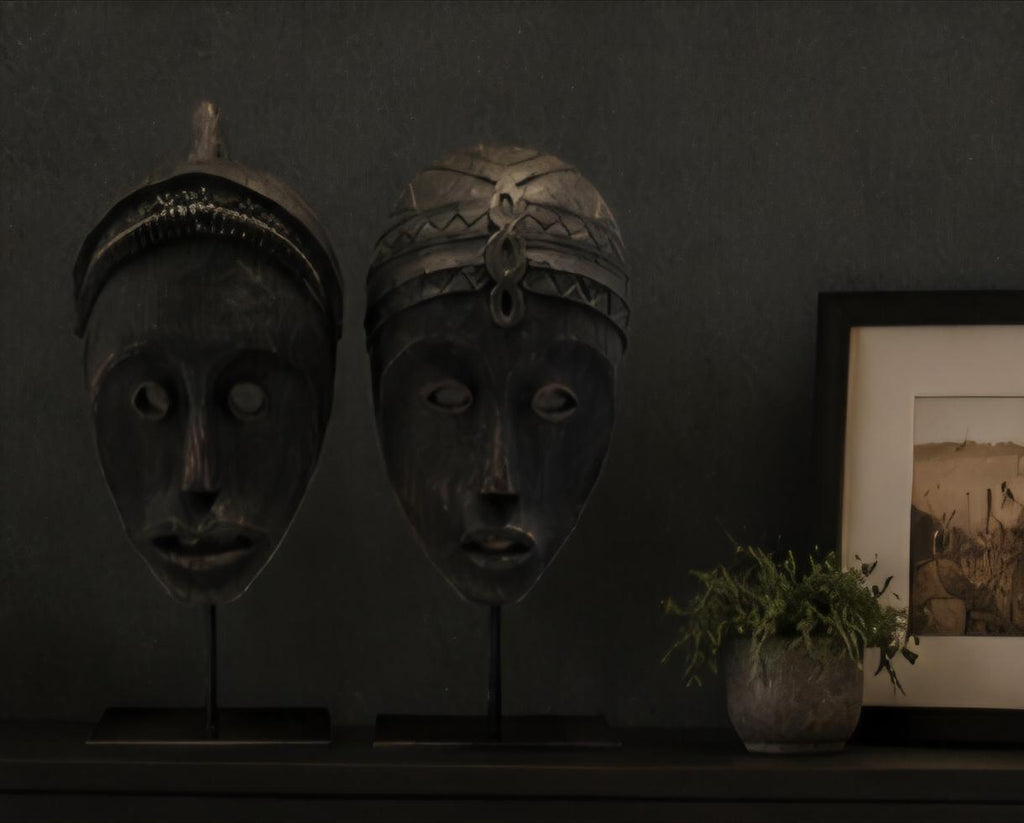 African Tribal Mask Set Wooden Sculpture Decor